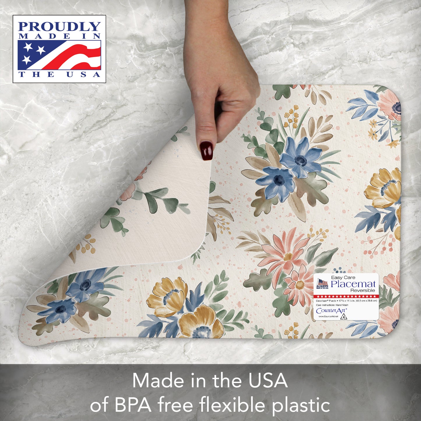 CounterArt Botanical Blends 4 Pack Reversible Easy Care Flexible Placemats Made in the USA