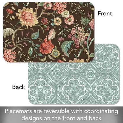 CounterArt Floral Study 4 Pack Reversible Easy Care Flexible Placemats Made in the USA