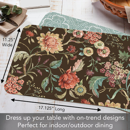CounterArt Floral Study 4 Pack Reversible Easy Care Flexible Placemats Made in the USA