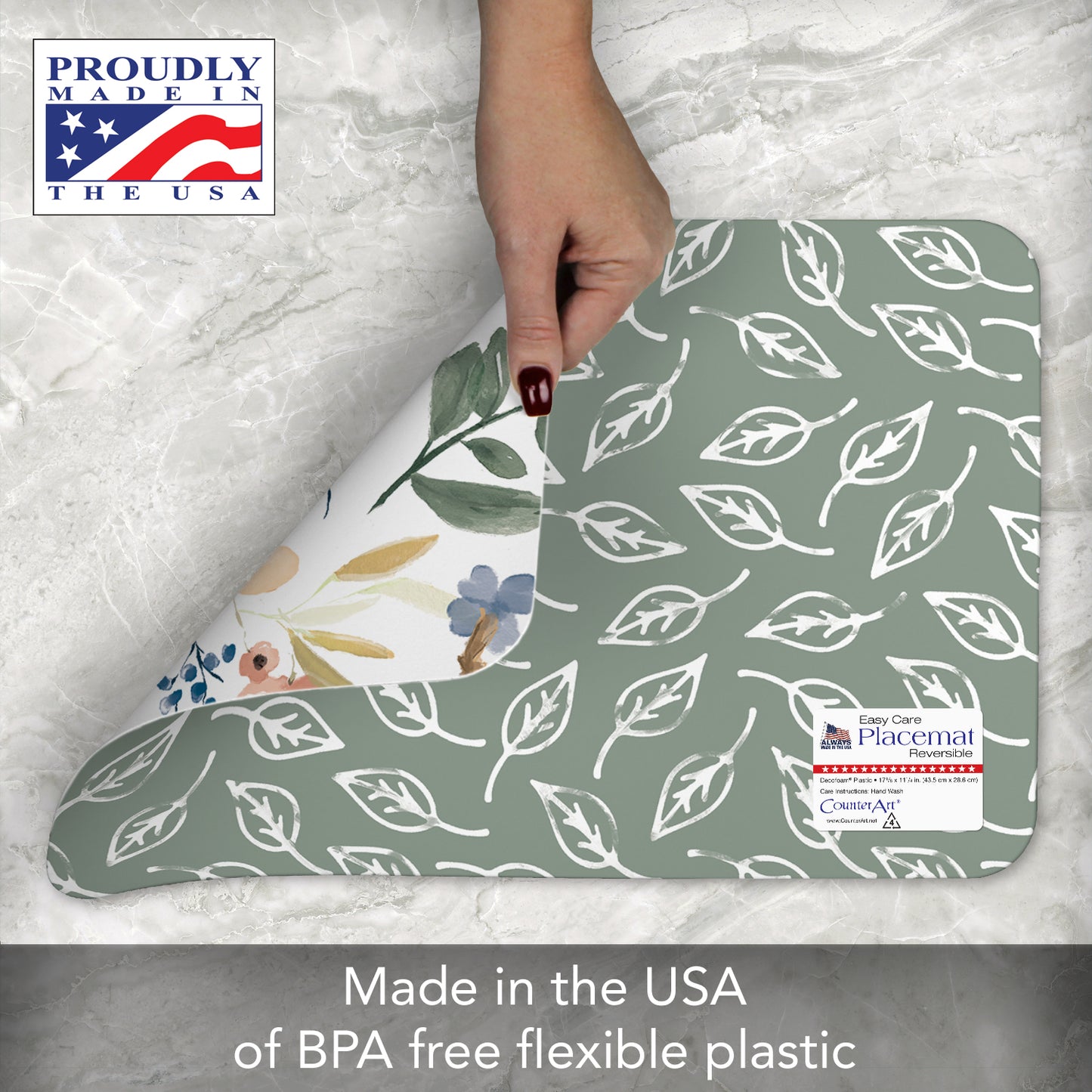 CounterArt Meadow 4 Pack Reversible Easy Care Flexible Placemats Made in the USA
