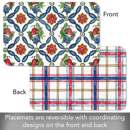CounterArt Strawberry Garden 4 Pack Reversible Easy Care Flexible Placemats Made in the USA