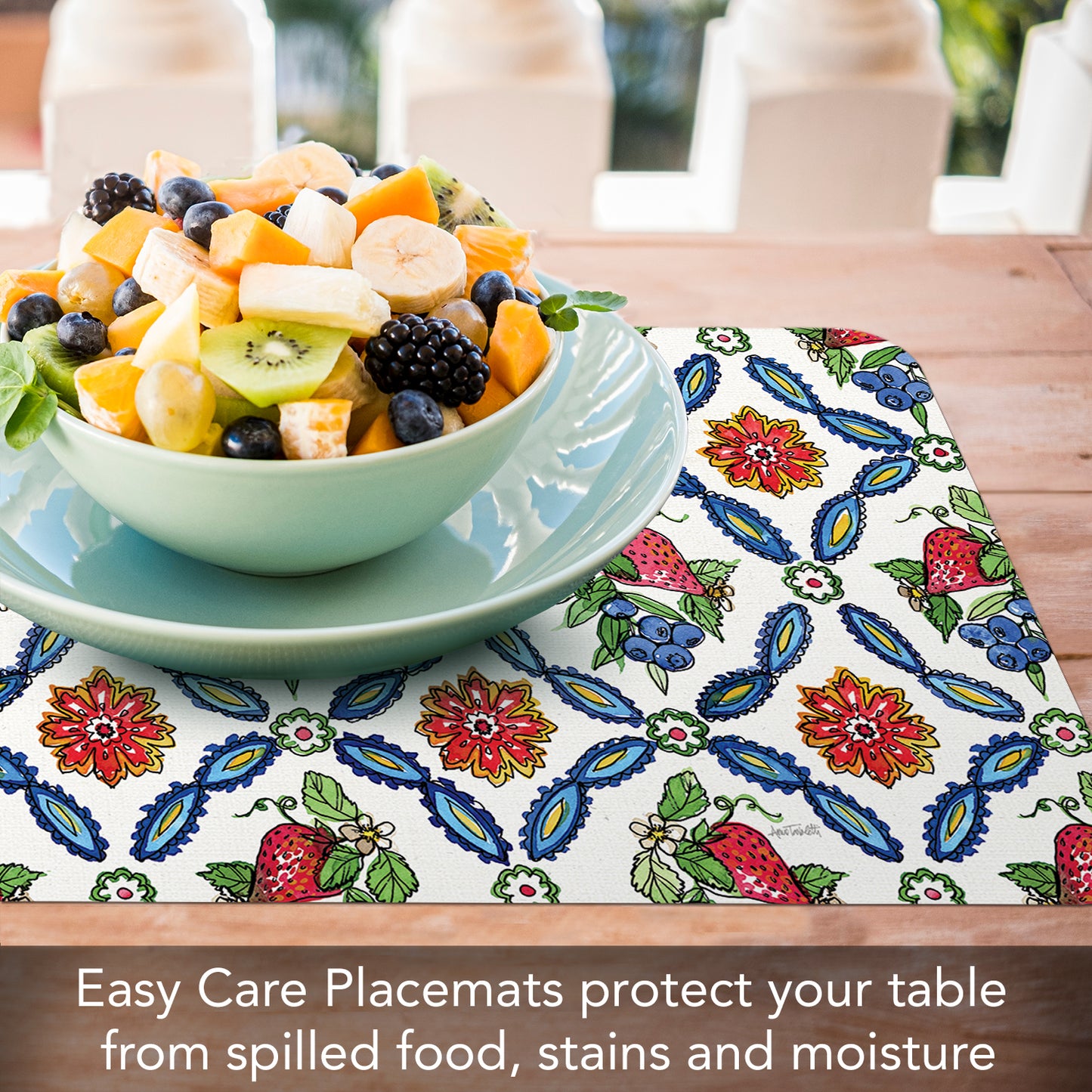 CounterArt Strawberry Garden 4 Pack Reversible Easy Care Flexible Placemats Made in the USA