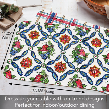 CounterArt Strawberry Garden 4 Pack Reversible Easy Care Flexible Placemats Made in the USA
