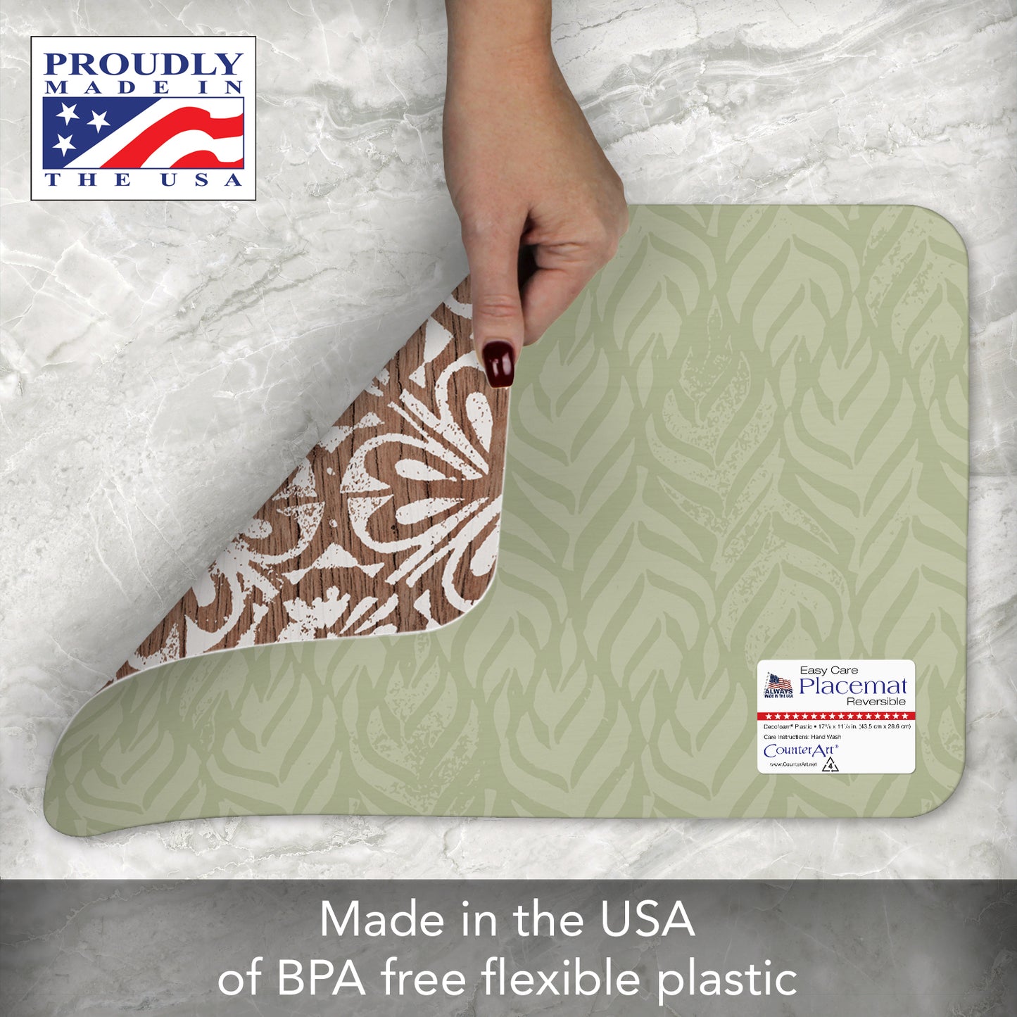 CounterArt Modern Farmhouse 4 Pack Reversible Easy Care Flexible Placemats Made in the USA