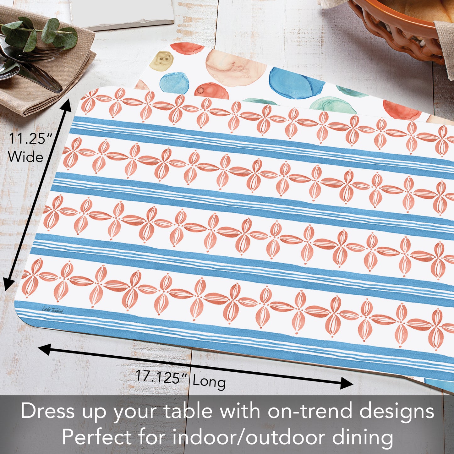 CounterArt Color Patterns 4 Pack Reversible Easy Care Flexible Placemats Made in the USA