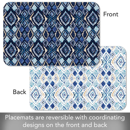 CounterArt Paloma Indigo 4 Pack Reversible Easy Care Flexible Placemats Made in the USA