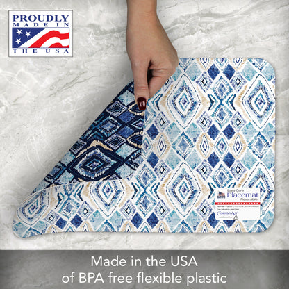 CounterArt Paloma Indigo 4 Pack Reversible Easy Care Flexible Placemats Made in the USA