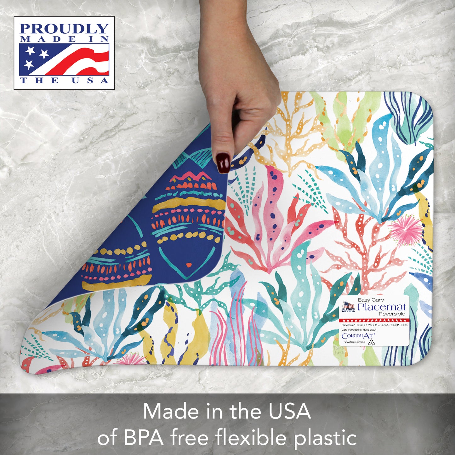 CounterArt Along The Coast 4 Pack Reversible Easy Care Flexible Placemats Made in the USA