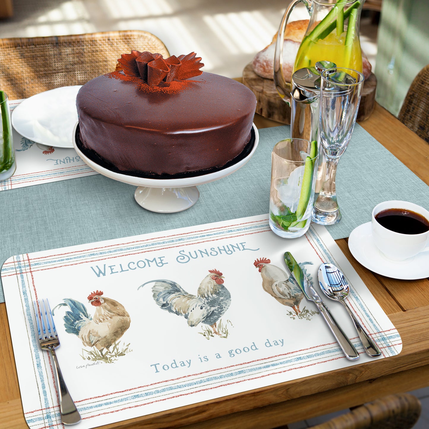 CounterArt Countryside Roosters 4 Pack Reversible Easy Care Flexible Placemats Made in the USA
