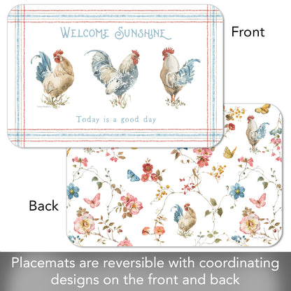 CounterArt Countryside Roosters 4 Pack Reversible Easy Care Flexible Placemats Made in the USA