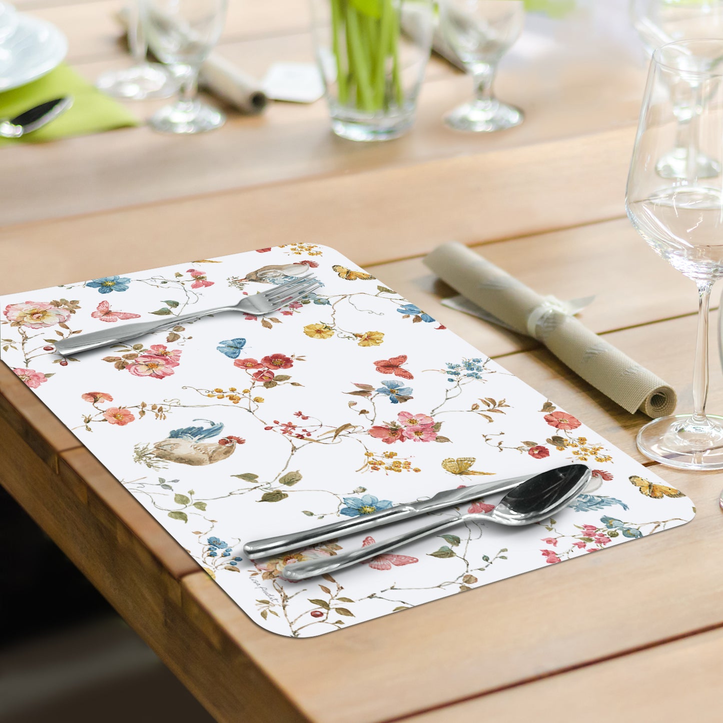 CounterArt Countryside Roosters 4 Pack Reversible Easy Care Flexible Placemats Made in the USA
