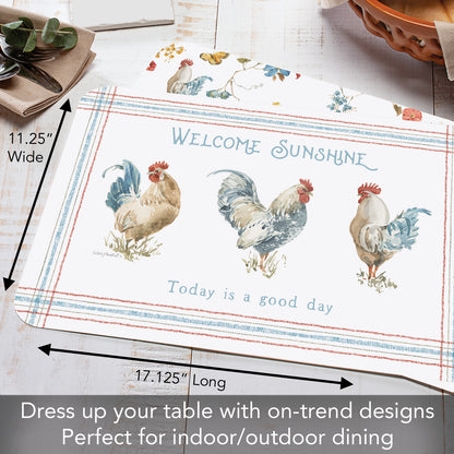 CounterArt Countryside Roosters 4 Pack Reversible Easy Care Flexible Placemats Made in the USA