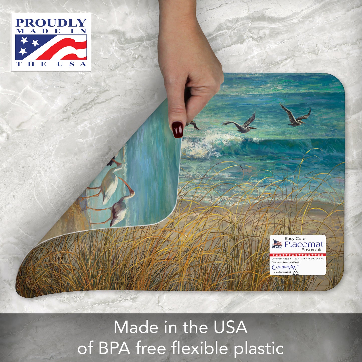 CounterArt Marco Island Birds 4 Pack Reversible Easy Care Flexible Placemats Made in the USA
