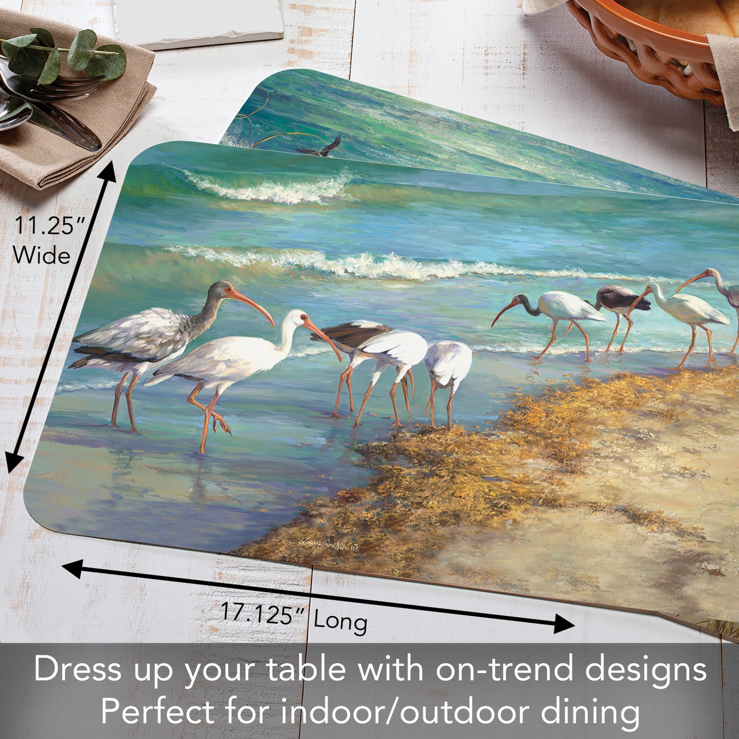 CounterArt Marco Island Birds 4 Pack Reversible Easy Care Flexible Placemats Made in the USA