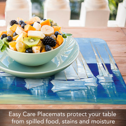CounterArt Blanco Beach Sailboats 4 Pack Reversible Easy Care Flexible Placemats Made in the USA