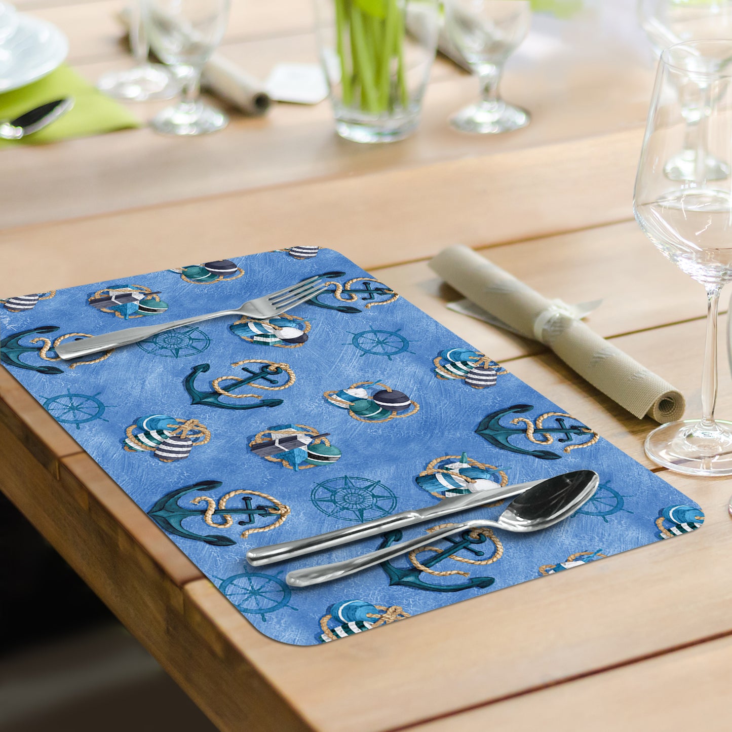 CounterArt Blanco Beach Sailboats 4 Pack Reversible Easy Care Flexible Placemats Made in the USA