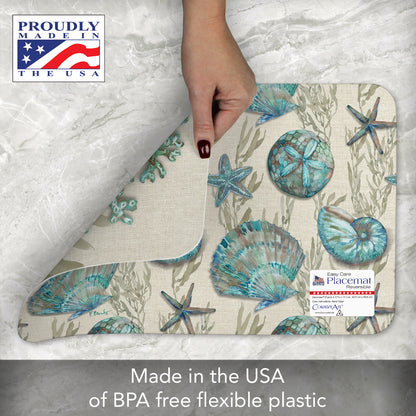 CounterArt Beach Shells 4 Pack Reversible Easy Care Flexible Placemats Made in the USA