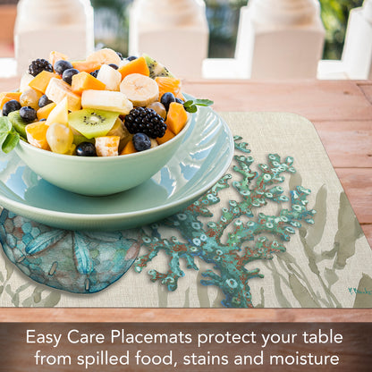CounterArt Beach Shells 4 Pack Reversible Easy Care Flexible Placemats Made in the USA