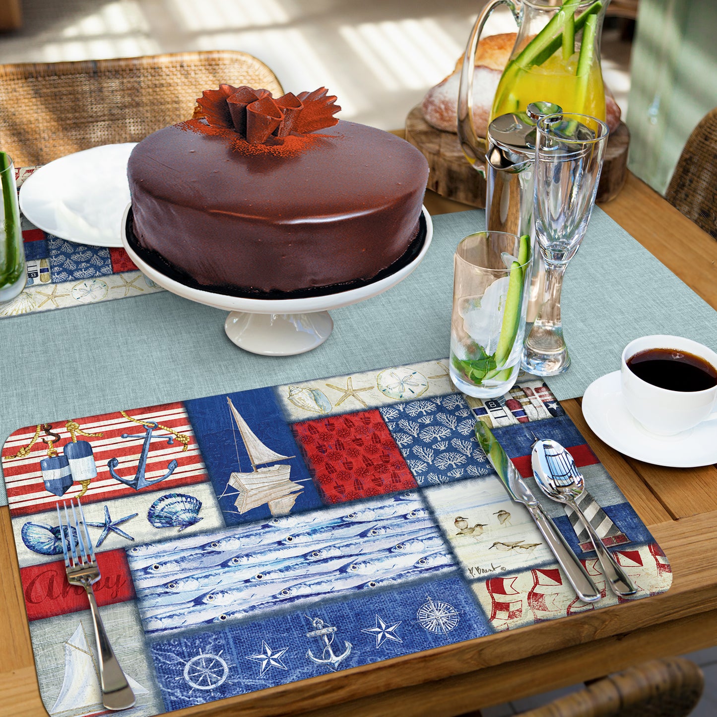 CounterArt Nautical Fragments 4 Pack Reversible Easy Care Flexible Placemats Made in the USA