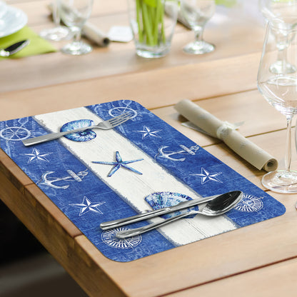 CounterArt Nautical Fragments 4 Pack Reversible Easy Care Flexible Placemats Made in the USA