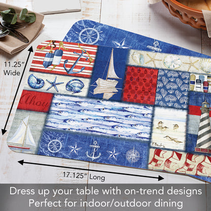 CounterArt Nautical Fragments 4 Pack Reversible Easy Care Flexible Placemats Made in the USA