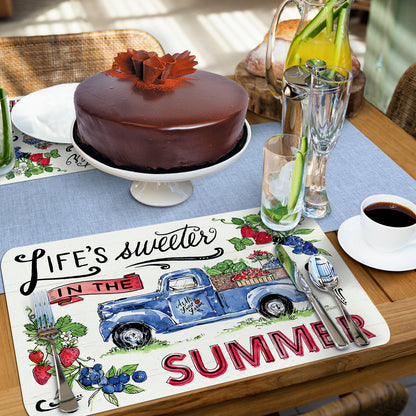 CounterArt Sweet Summer 4 Pack Reversible Easy Care Flexible Placemats Made in the USA