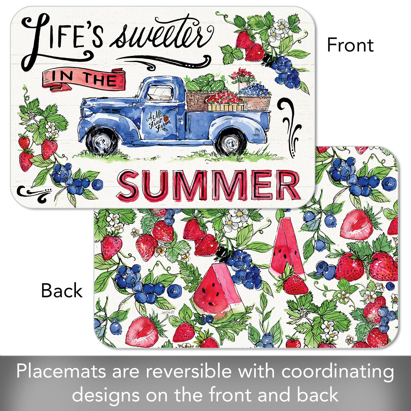 CounterArt Sweet Summer 4 Pack Reversible Easy Care Flexible Placemats Made in the USA