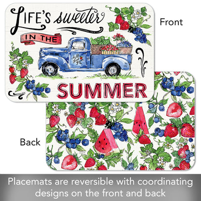 CounterArt Sweet Summer 4 Pack Reversible Easy Care Flexible Placemats Made in the USA