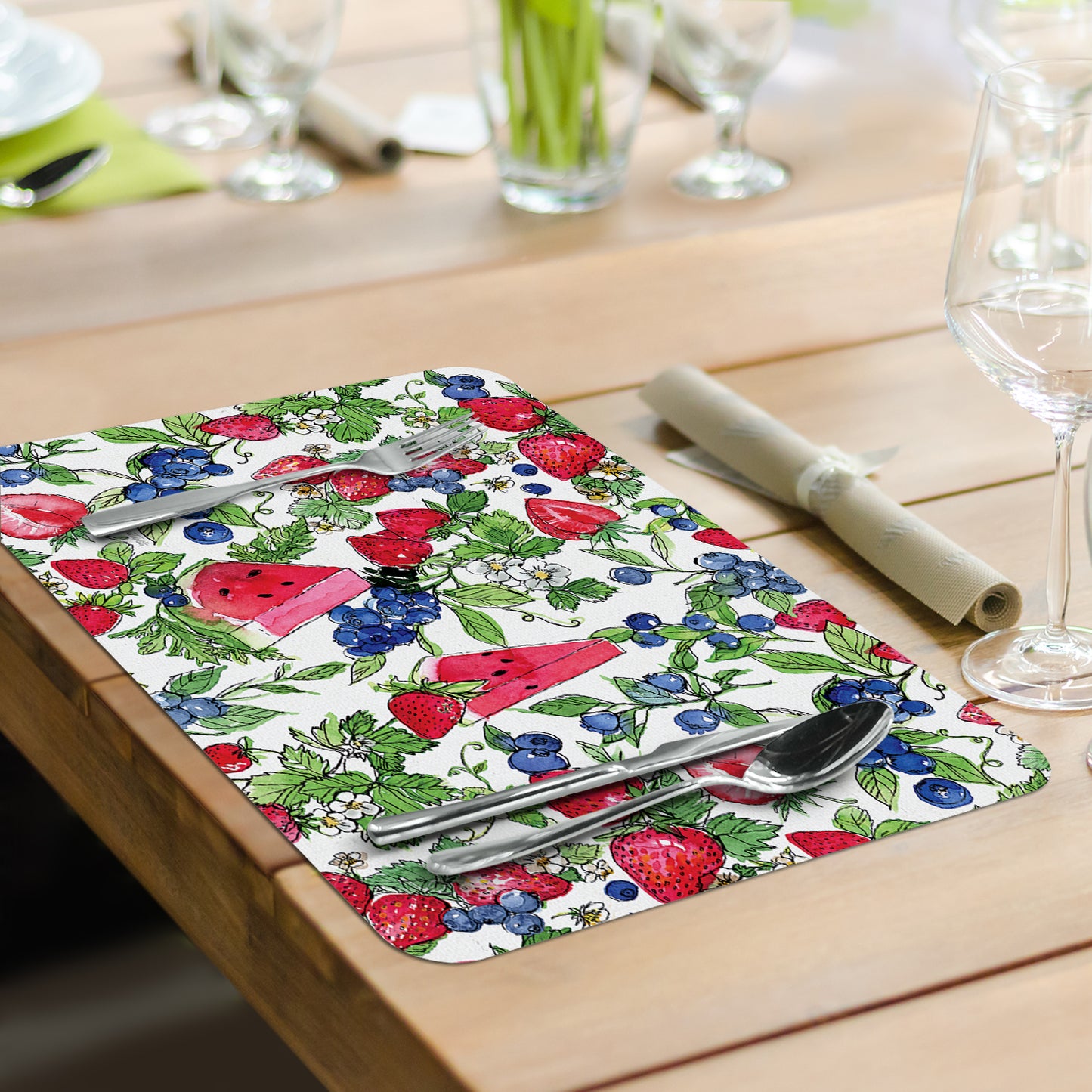 CounterArt Sweet Summer 4 Pack Reversible Easy Care Flexible Placemats Made in the USA