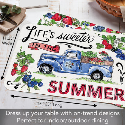 CounterArt Sweet Summer 4 Pack Reversible Easy Care Flexible Placemats Made in the USA
