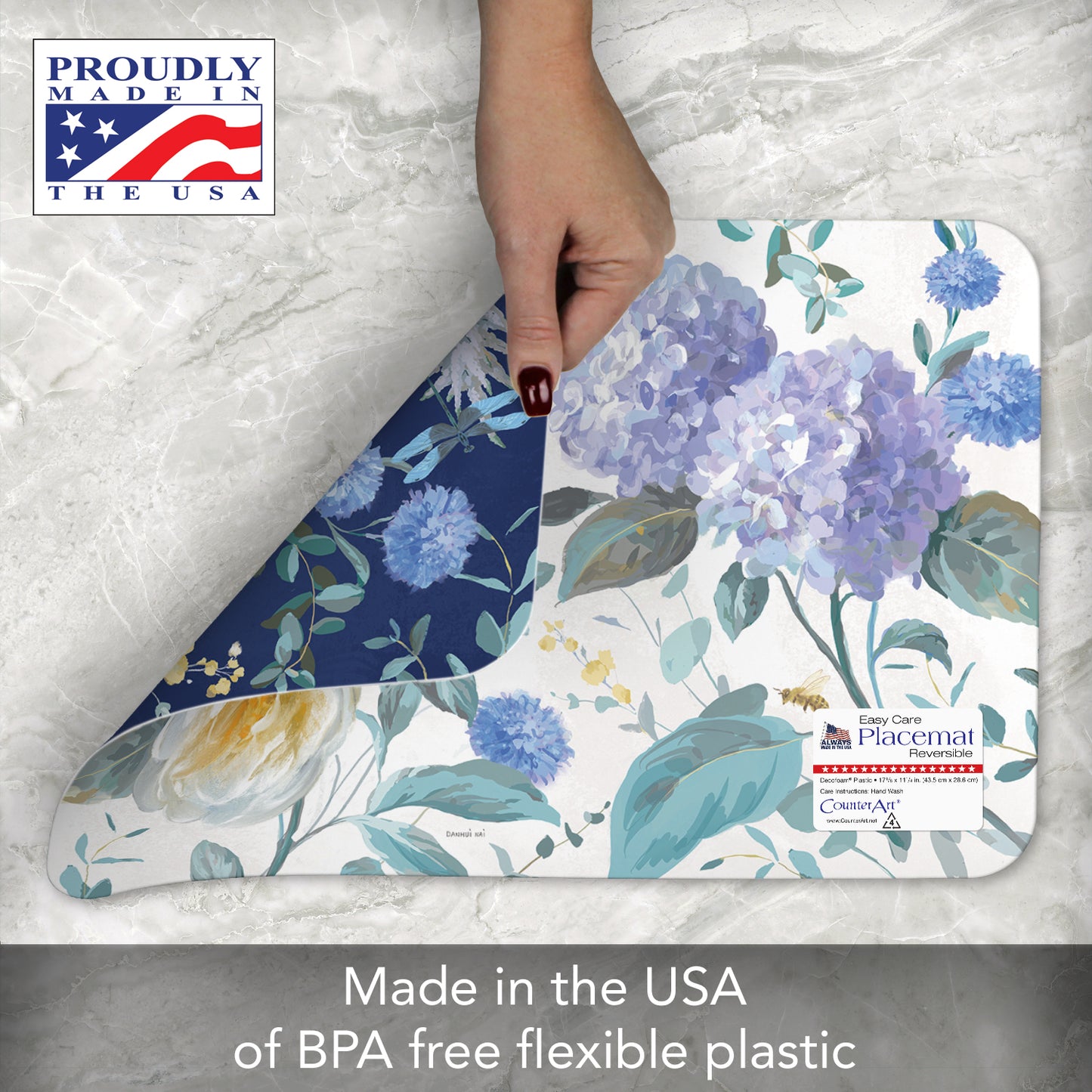 CounterArt Spring Morning Blooms 4 Pack Reversible Easy Care Flexible Placemats Made in the USA