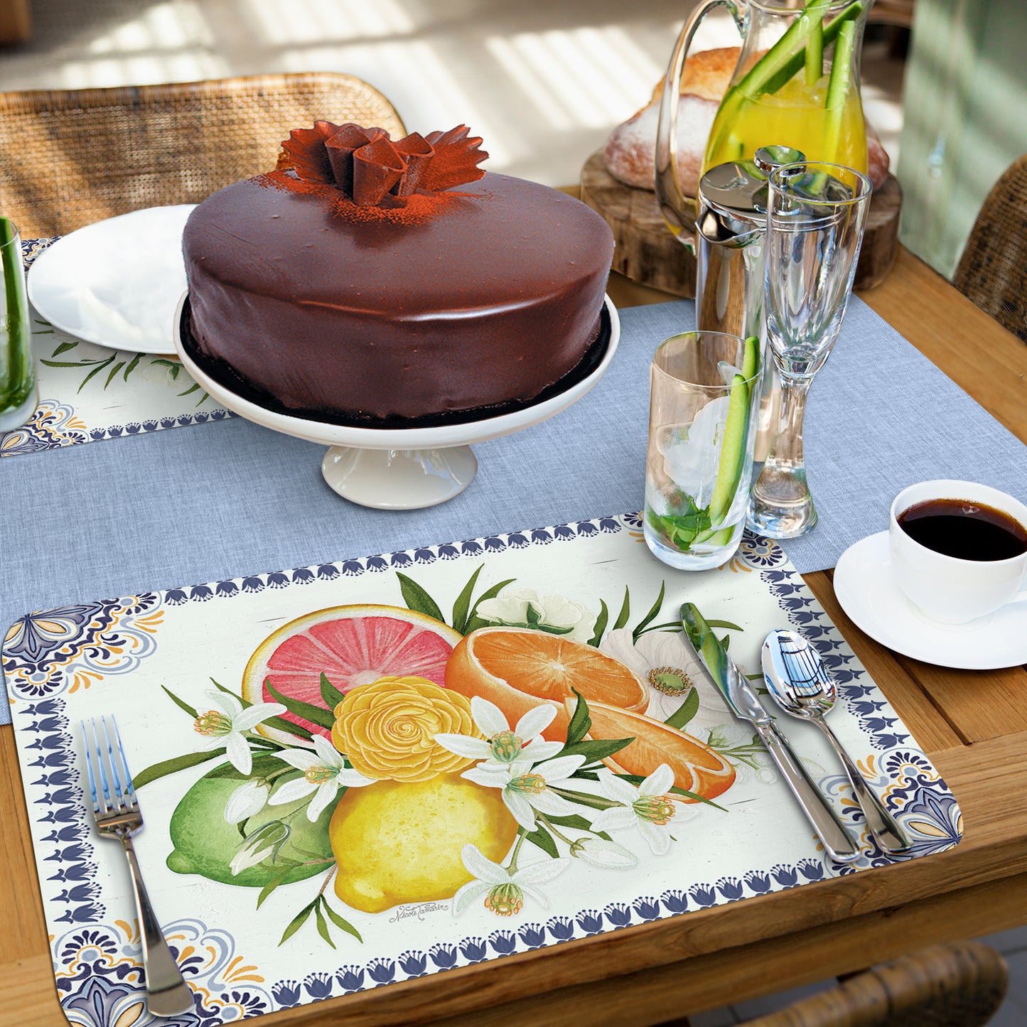 CounterArt Mediterranean Citrus 4 Pack Reversible Easy Care Flexible Placemats Made in the USA