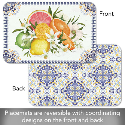 CounterArt Mediterranean Citrus 4 Pack Reversible Easy Care Flexible Placemats Made in the USA
