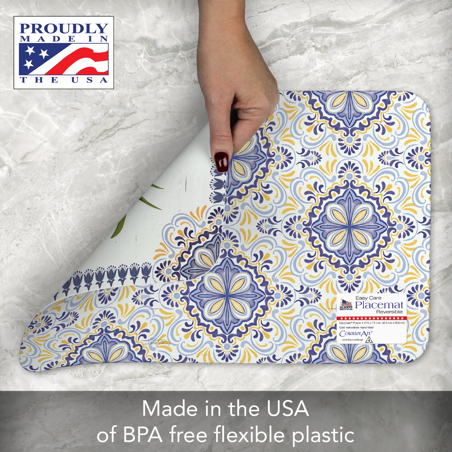 CounterArt Mediterranean Citrus 4 Pack Reversible Easy Care Flexible Placemats Made in the USA