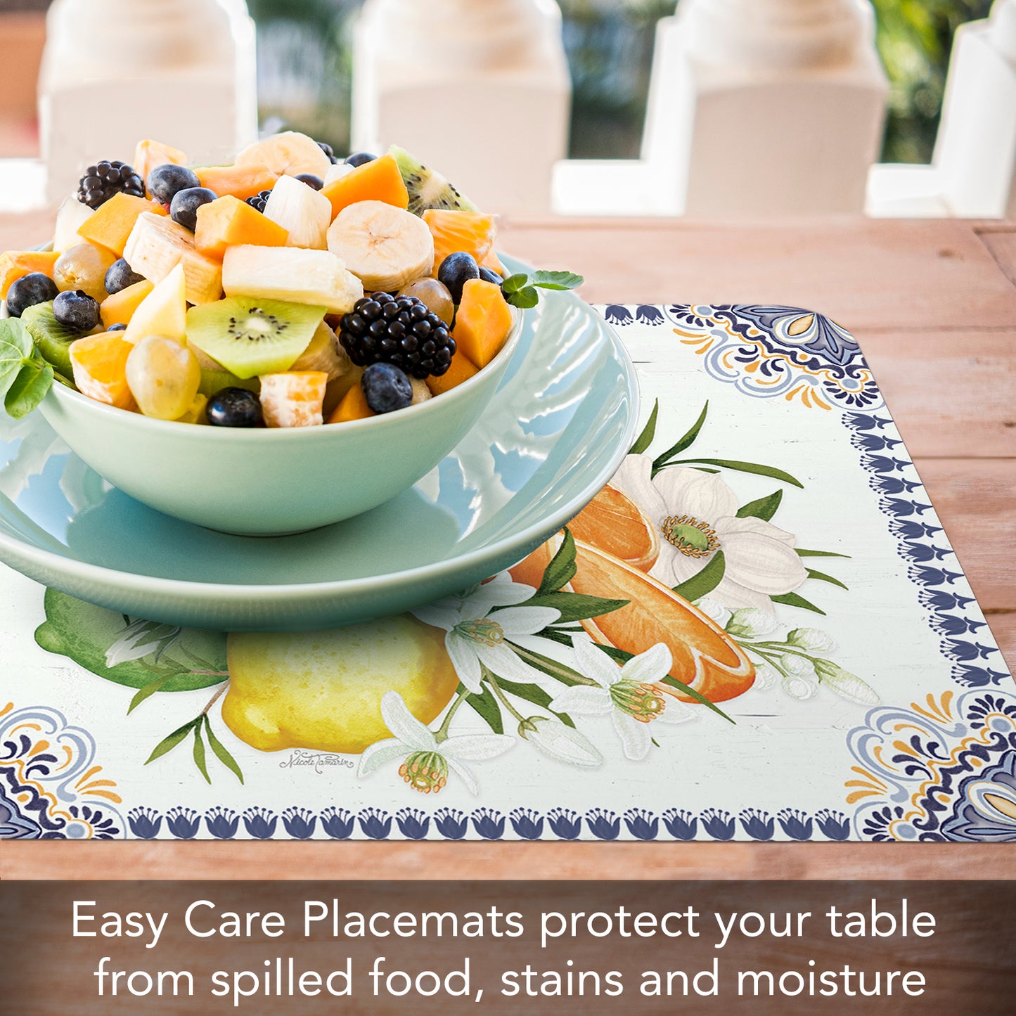 CounterArt Mediterranean Citrus 4 Pack Reversible Easy Care Flexible Placemats Made in the USA