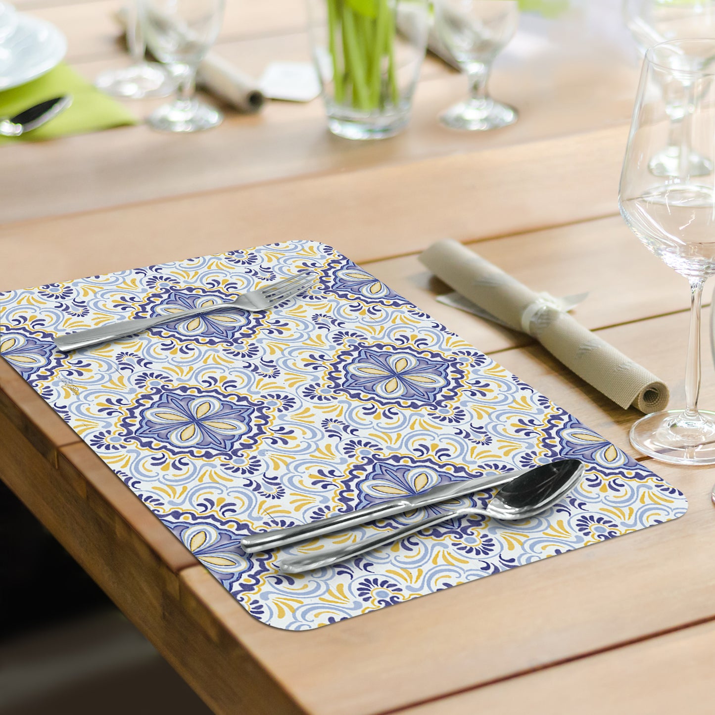 CounterArt Mediterranean Citrus 4 Pack Reversible Easy Care Flexible Placemats Made in the USA