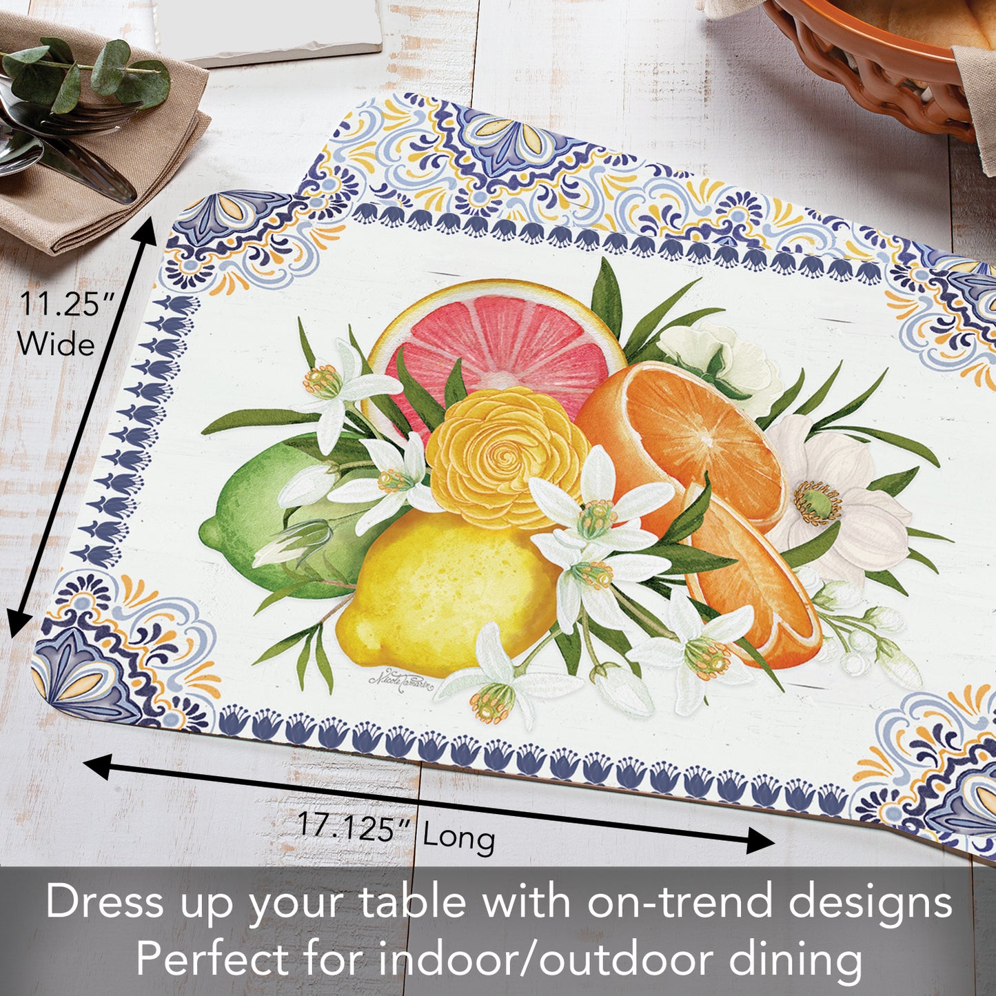 CounterArt Mediterranean Citrus 4 Pack Reversible Easy Care Flexible Placemats Made in the USA