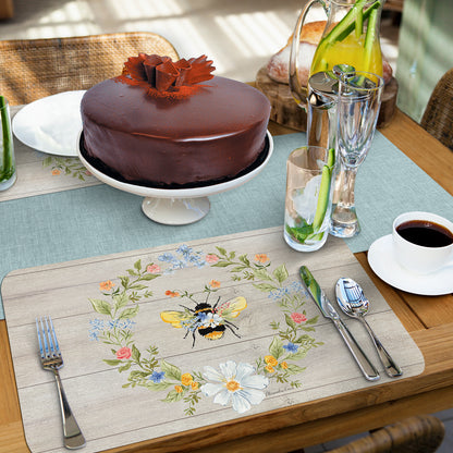 CounterArt Floral Bee 4 Pack Reversible Easy Care Flexible Placemats Made in the USA