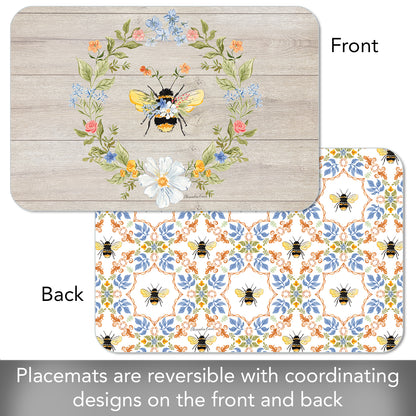 CounterArt Floral Bee 4 Pack Reversible Easy Care Flexible Placemats Made in the USA