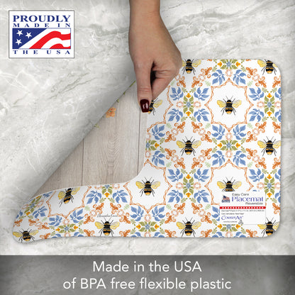 CounterArt Floral Bee 4 Pack Reversible Easy Care Flexible Placemats Made in the USA