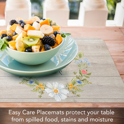 CounterArt Floral Bee 4 Pack Reversible Easy Care Flexible Placemats Made in the USA