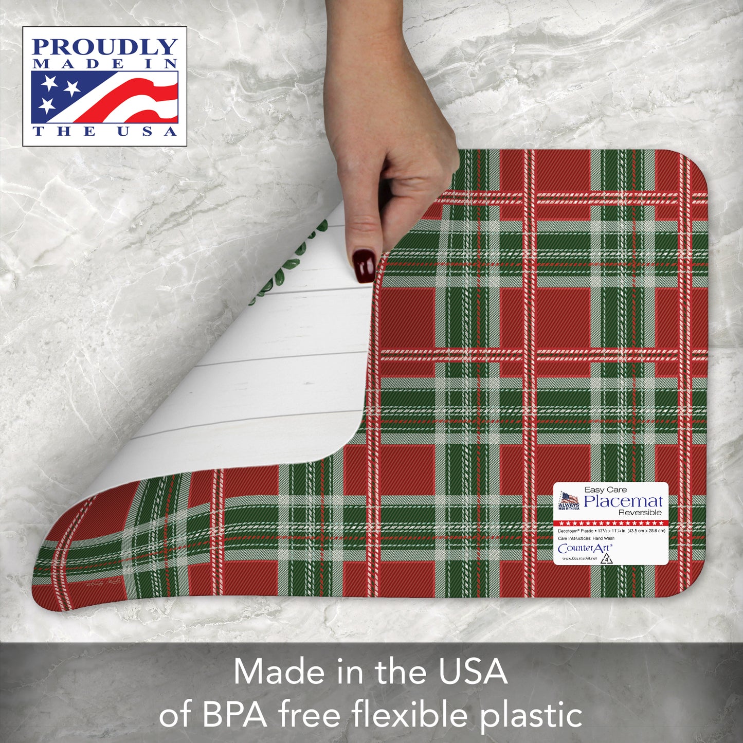 CounterArt Country Christmas 4 Pack Reversible Easy Care Placemats Made in the USA