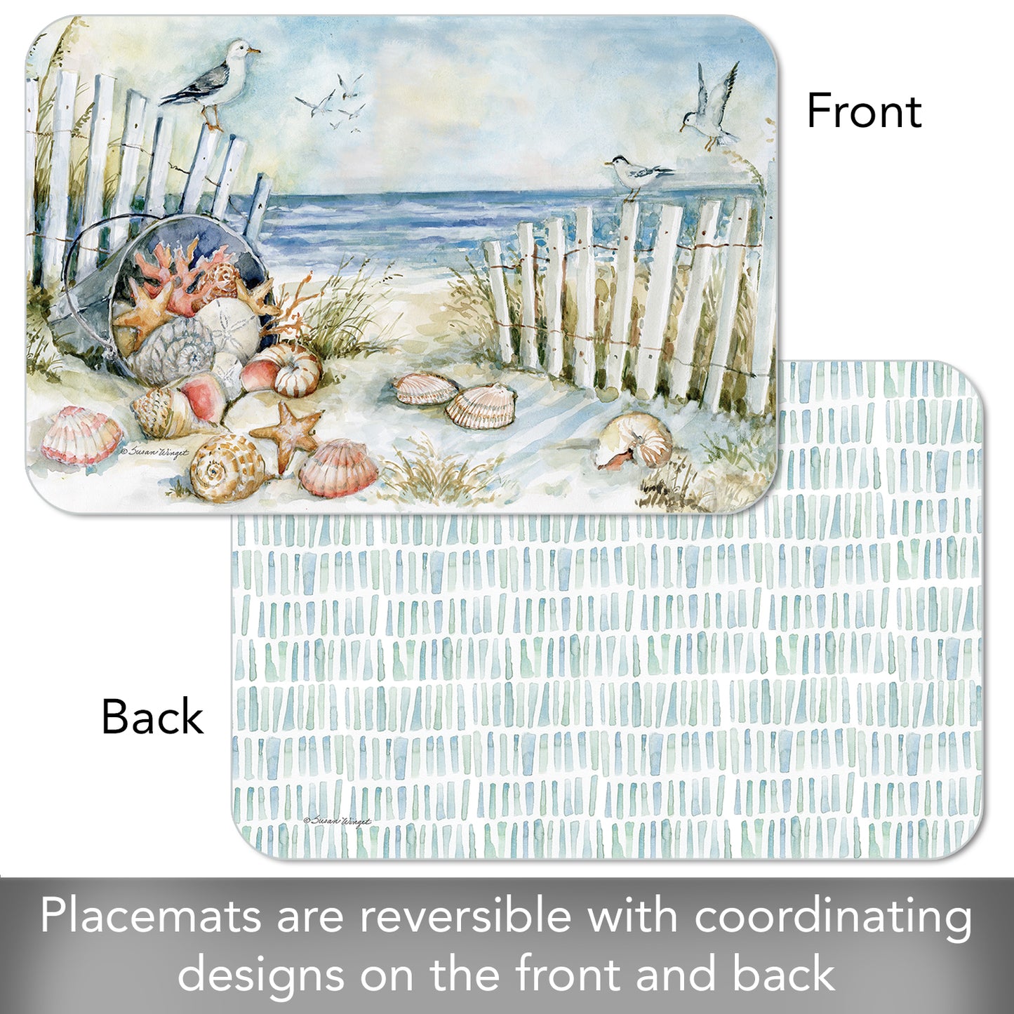 CounterArt Coastal Sanctuary 4 Pack Reversible Easy Care Flexible Placemats Made in the USA