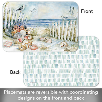 CounterArt Coastal Sanctuary 4 Pack Reversible Easy Care Flexible Placemats Made in the USA