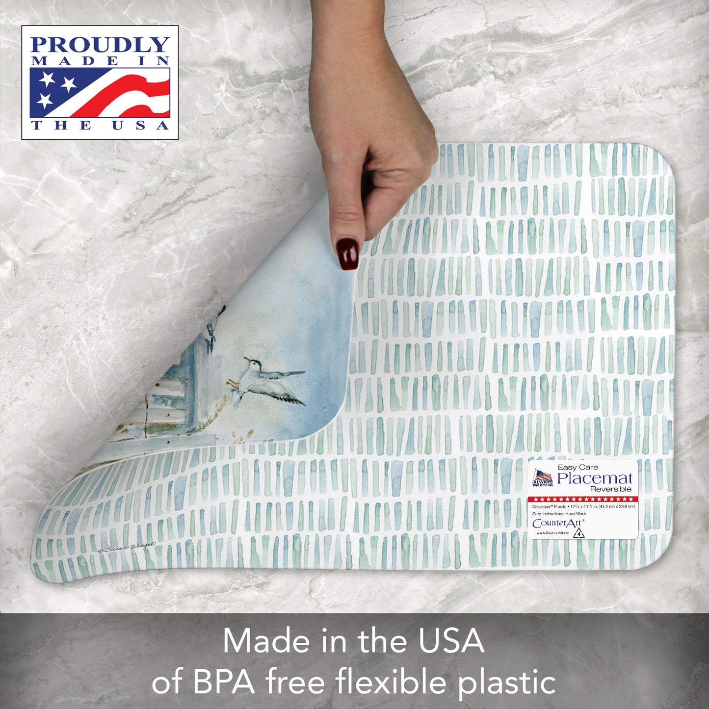 CounterArt Coastal Sanctuary 4 Pack Reversible Easy Care Flexible Placemats Made in the USA