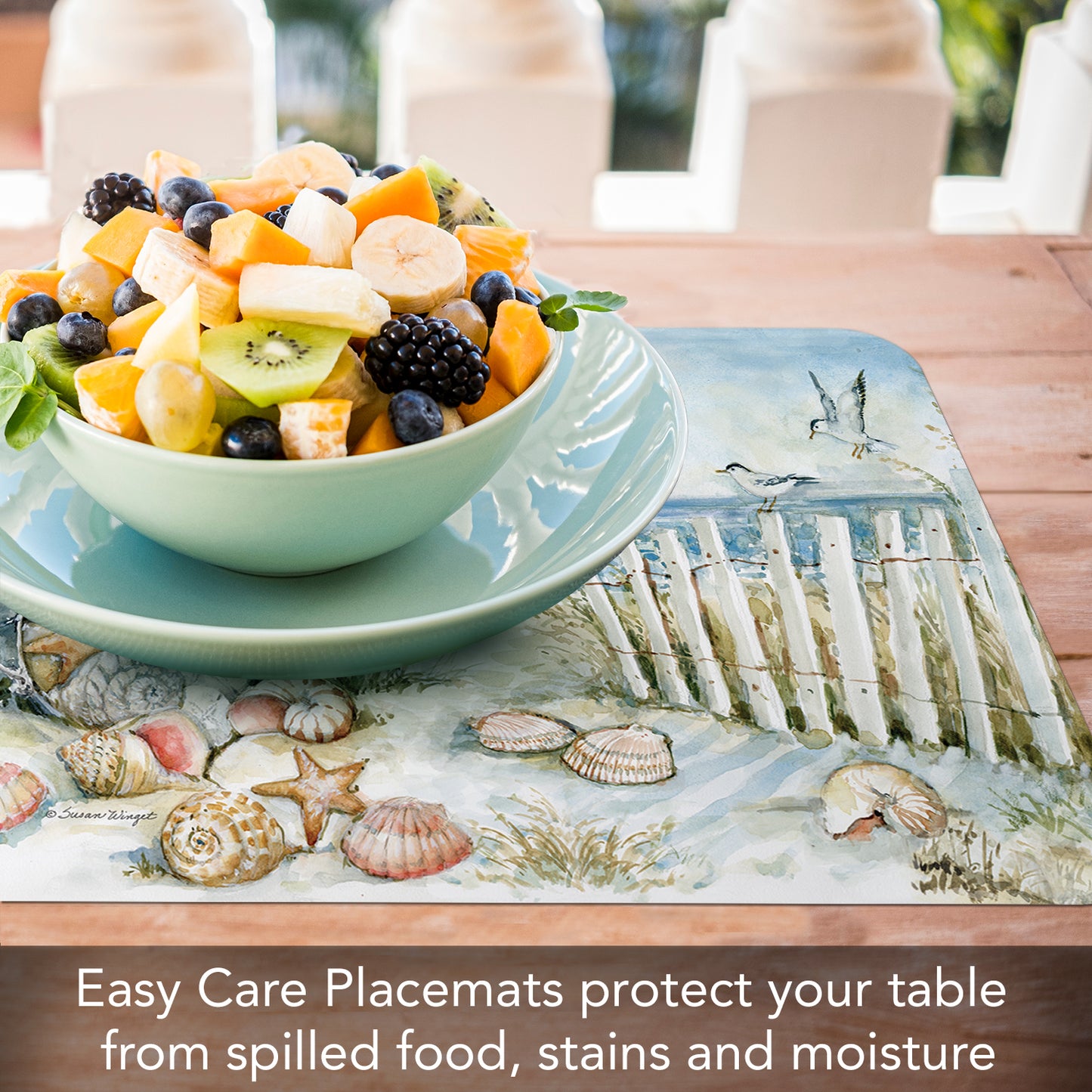 CounterArt Coastal Sanctuary 4 Pack Reversible Easy Care Flexible Placemats Made in the USA