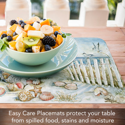 CounterArt Coastal Sanctuary 4 Pack Reversible Easy Care Flexible Placemats Made in the USA