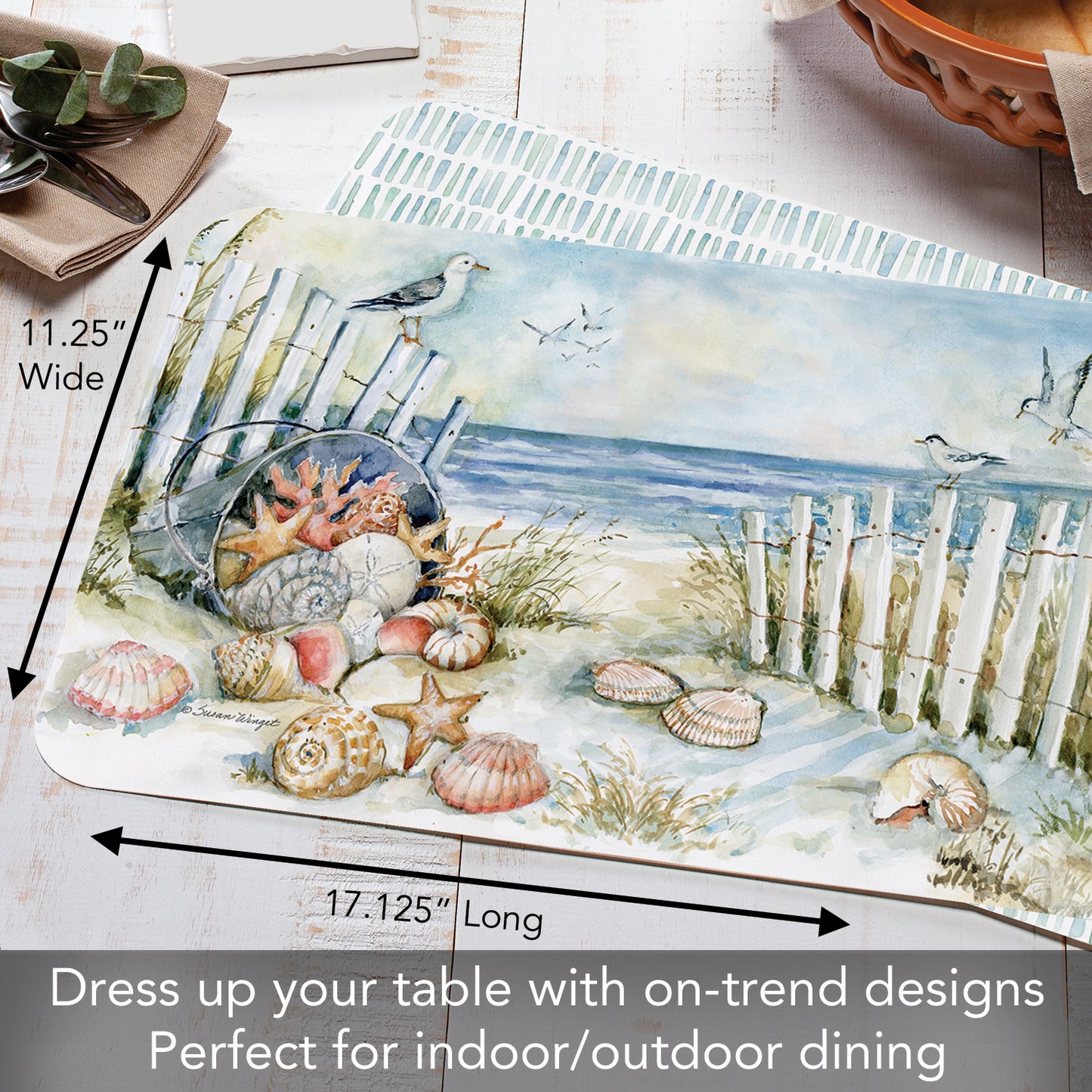 CounterArt Coastal Sanctuary 4 Pack Reversible Easy Care Flexible Placemats Made in the USA