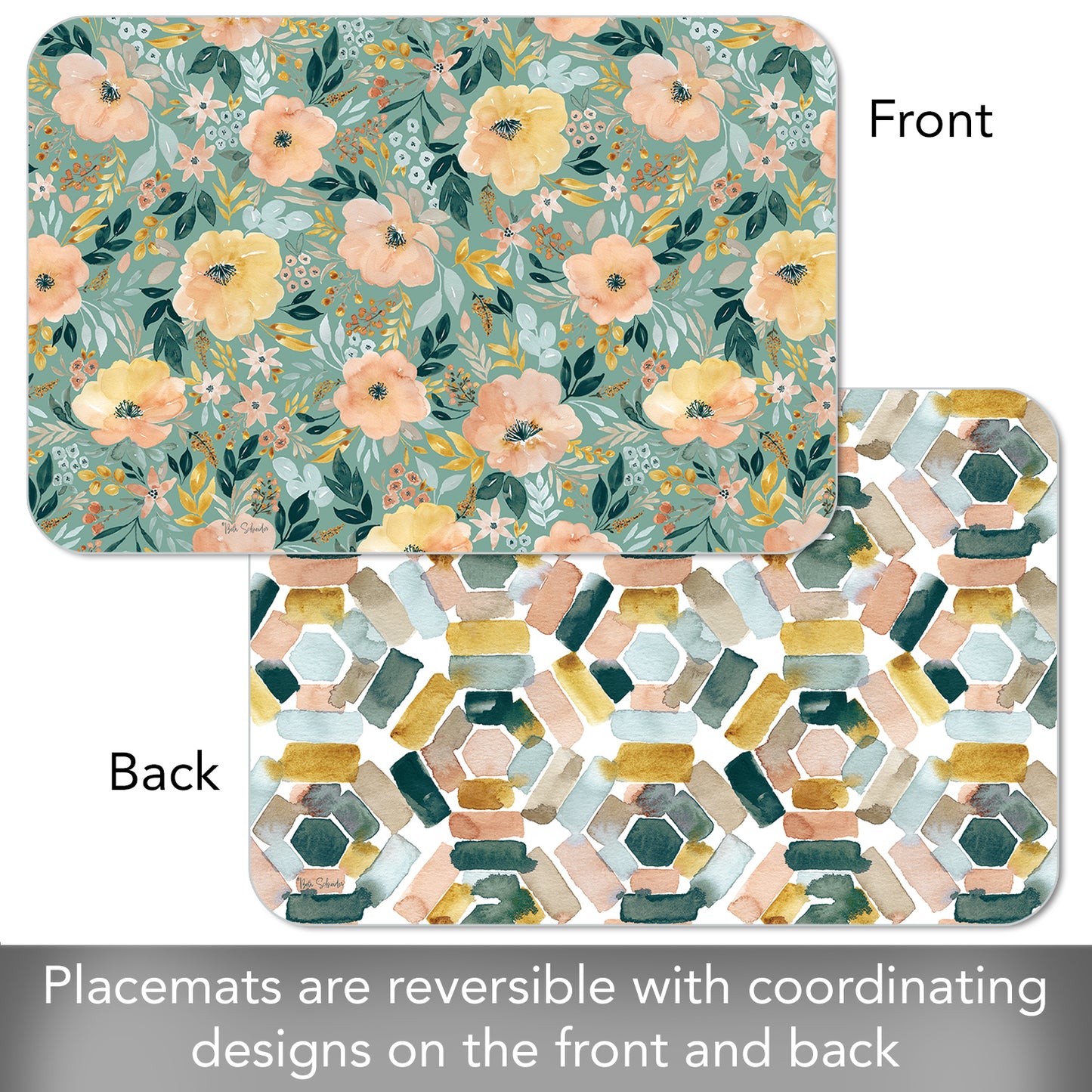 CounterArt Modern Floral 4 Pack Reversible Easy Care Flexible Placemats Made in the USA
