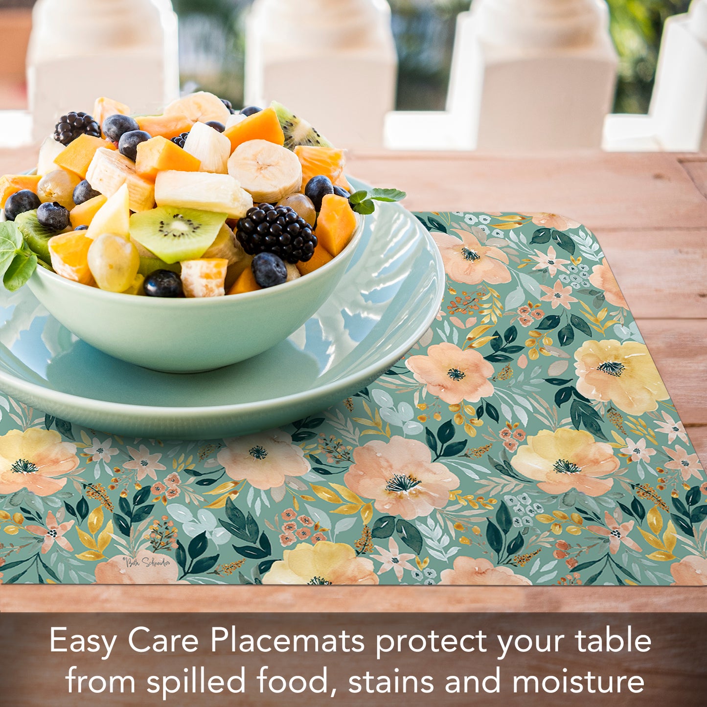 CounterArt Modern Floral 4 Pack Reversible Easy Care Flexible Placemats Made in the USA
